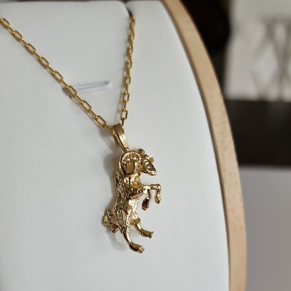 Gold Ram Pendant Necklace